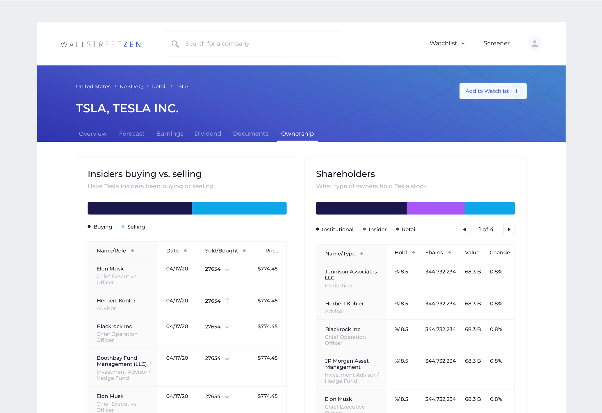 WallstreetZen stock research interface, screen 3